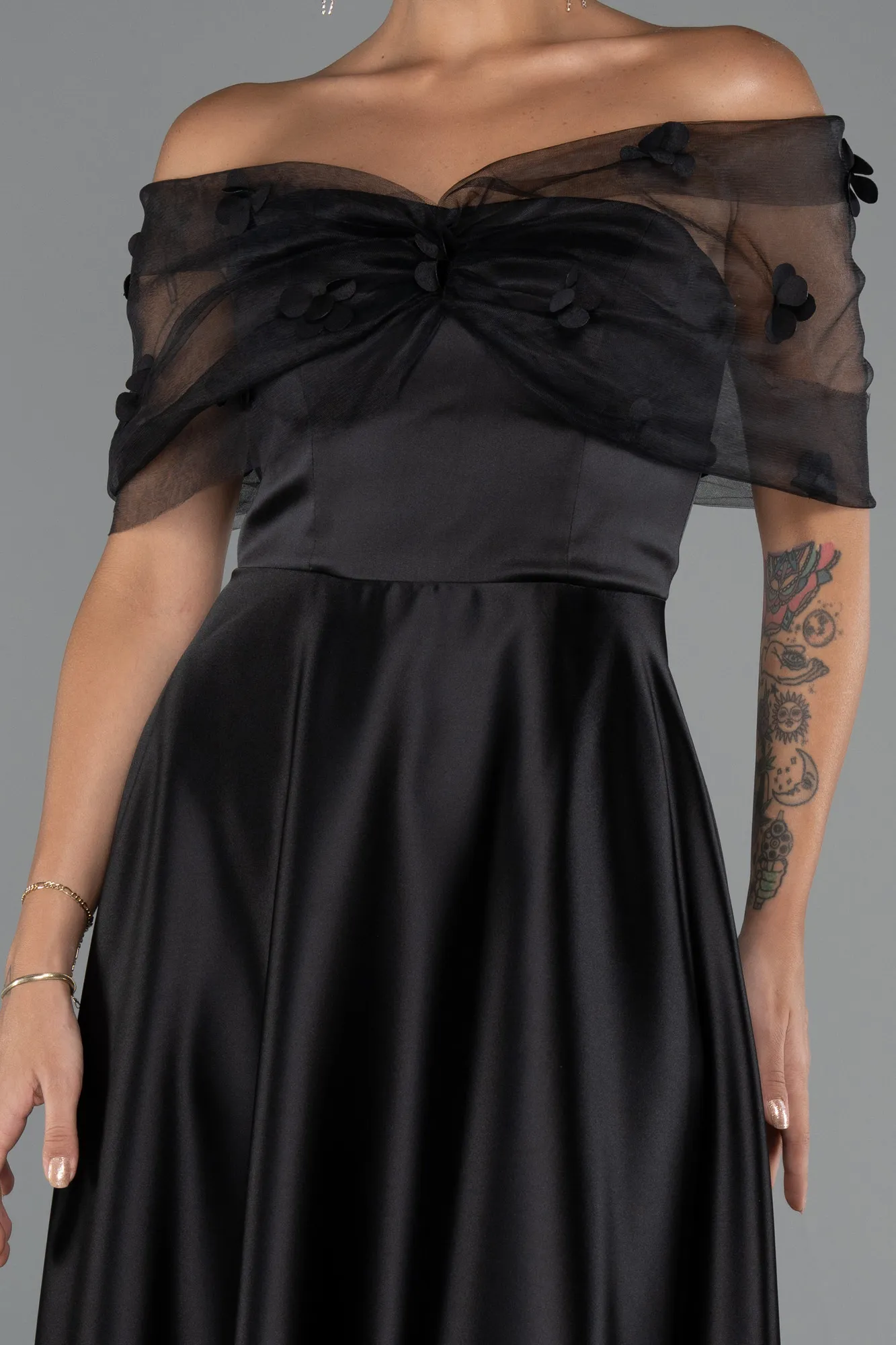 Black-Midi Satin Party Dress ABK2431