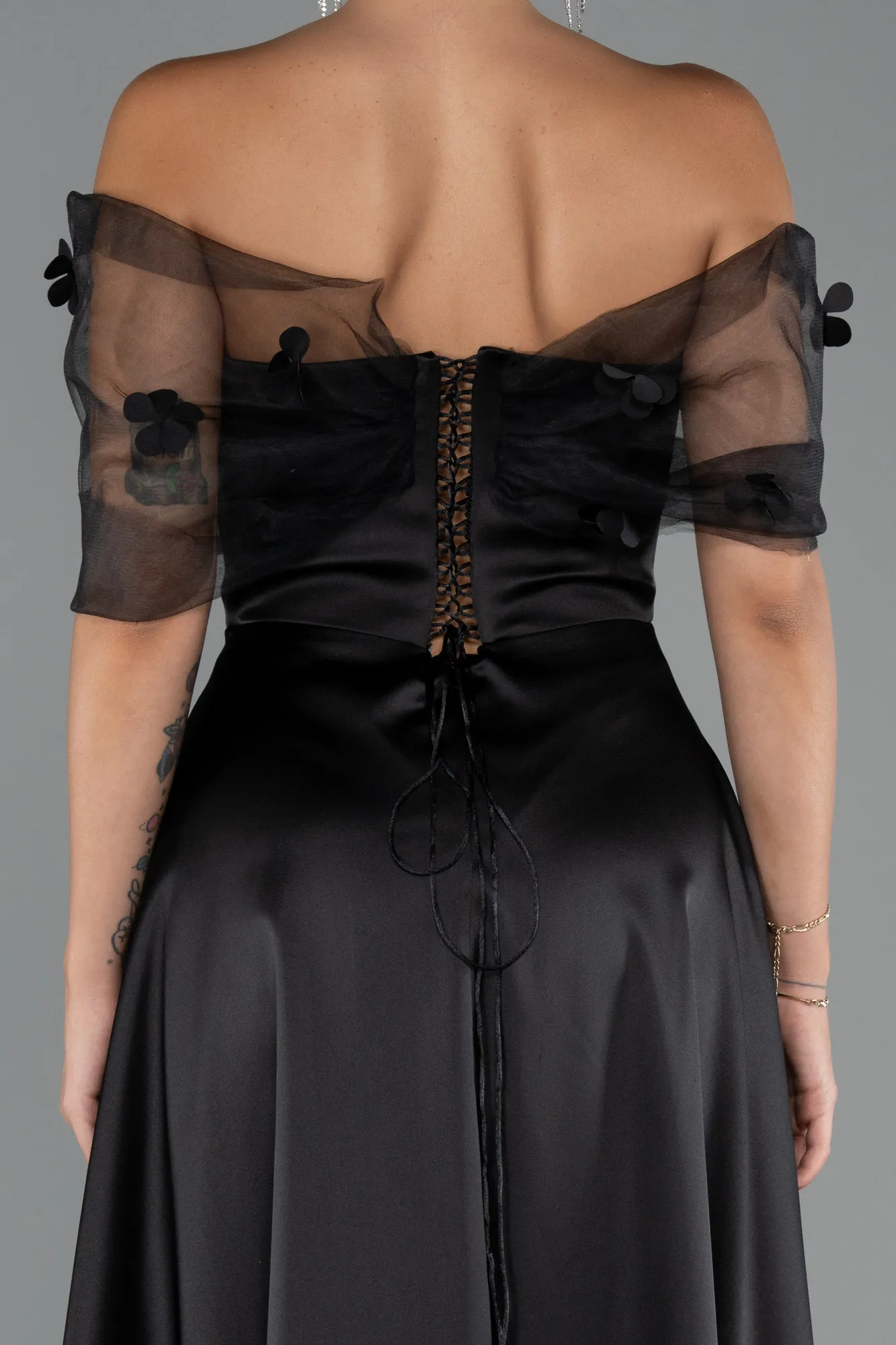 Black-Midi Satin Party Dress ABK2431