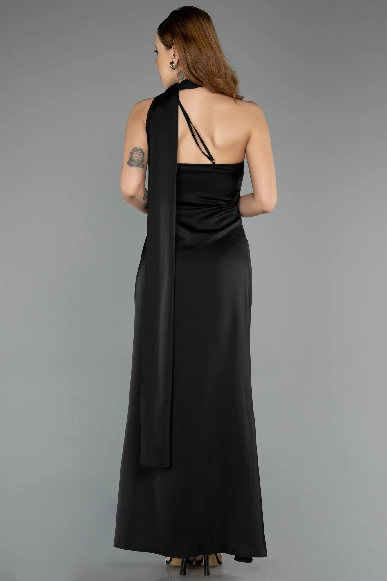 Black-Midi Satin Party Dress ABK2498