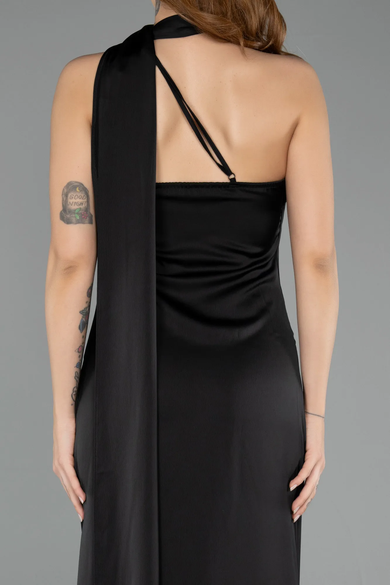 Black-Midi Satin Party Dress ABK2498