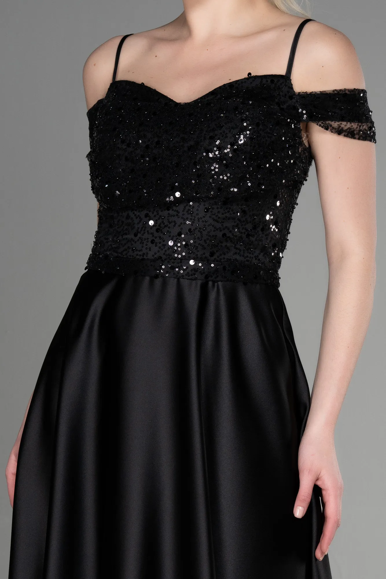 Black-Midi Satin Party Dress ABU3624