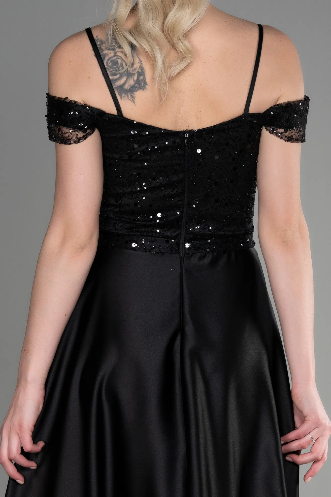 Black-Midi Satin Party Dress ABU3624
