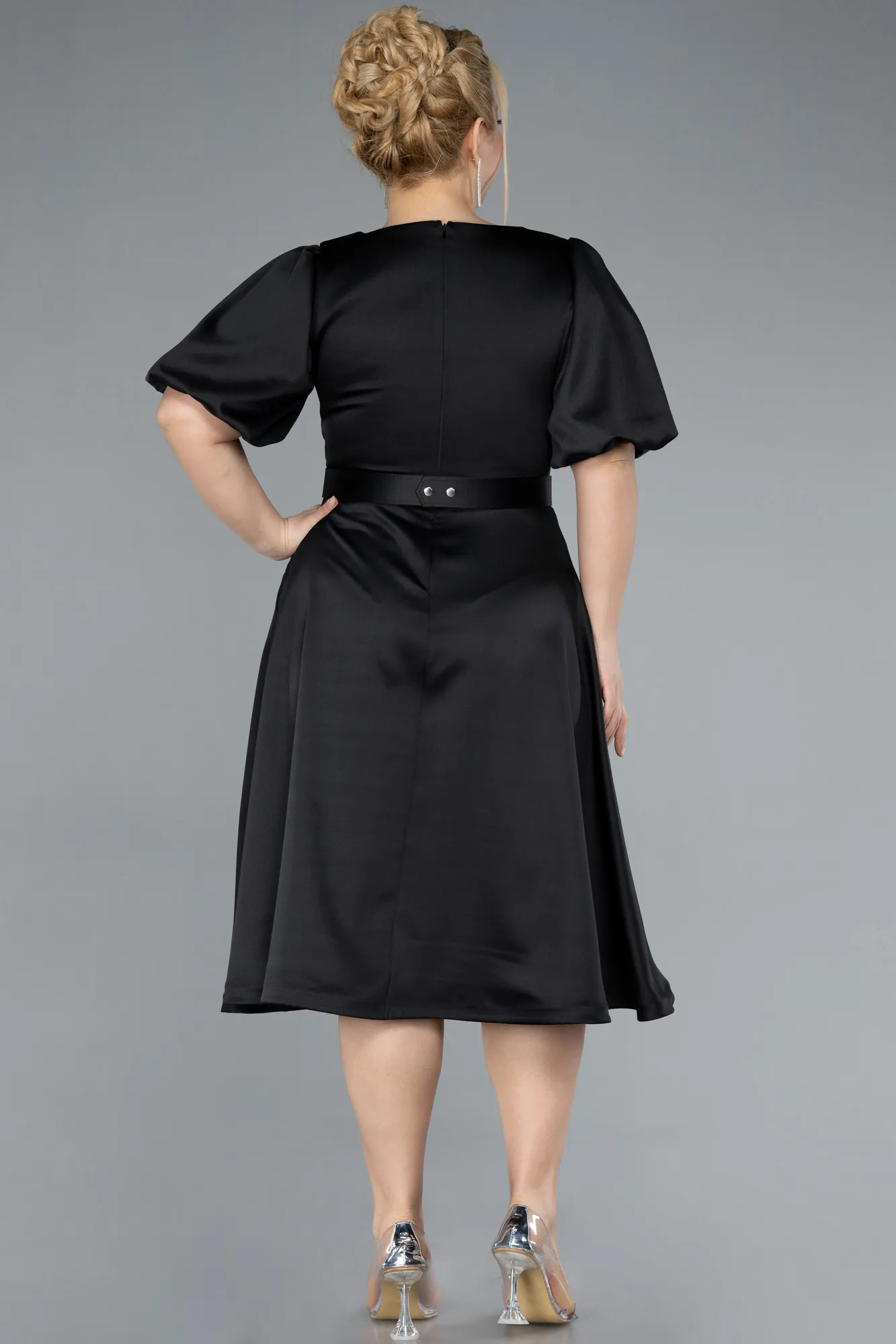 Black-Midi Satin Plus Size Cocktail Dress ABK2055