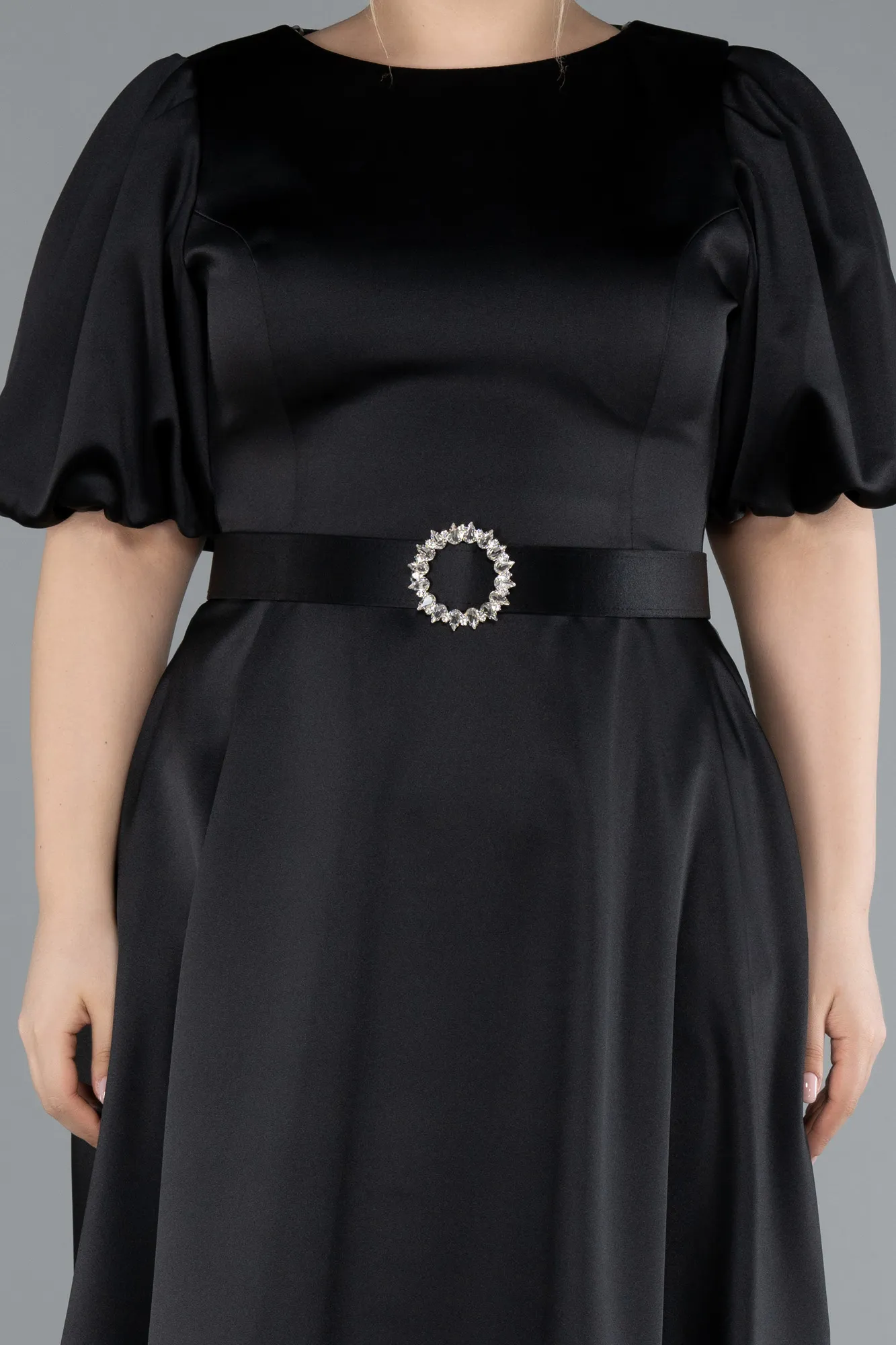 Black-Midi Satin Plus Size Cocktail Dress ABK2055