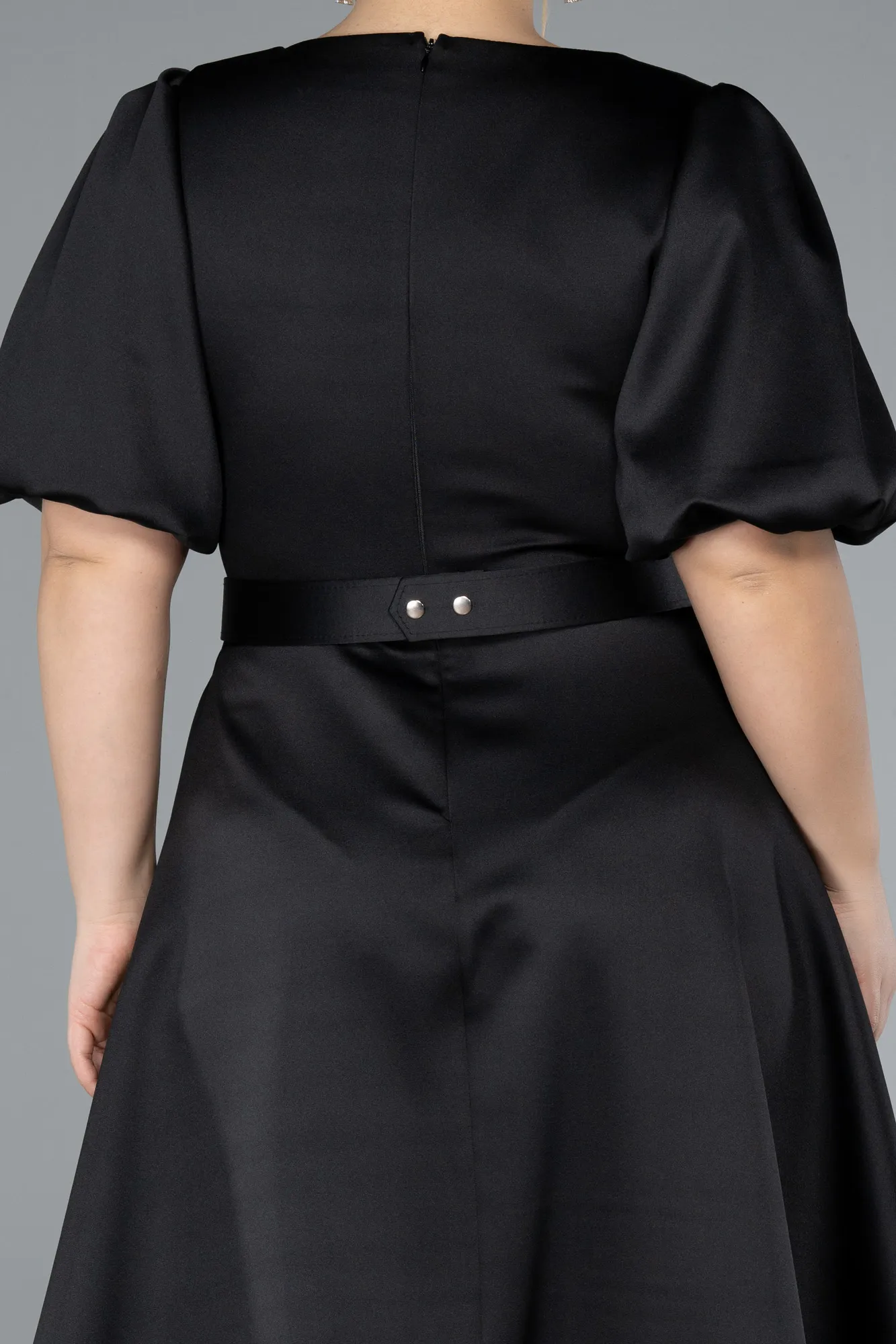 Black-Midi Satin Plus Size Cocktail Dress ABK2055