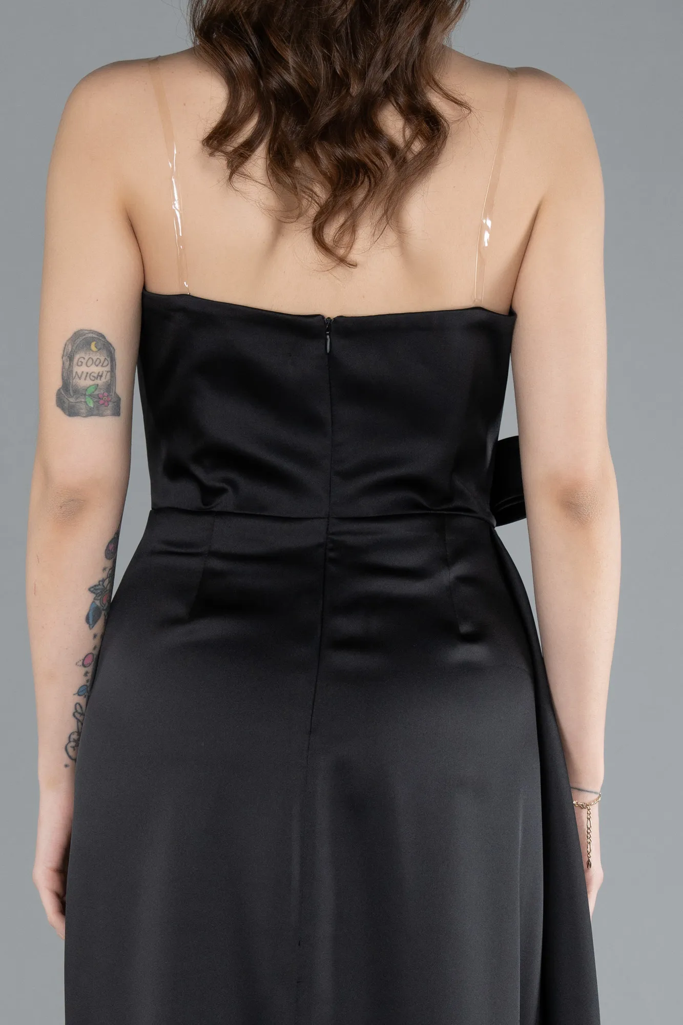 Black-Midi Satin Prom Gown ABK2265