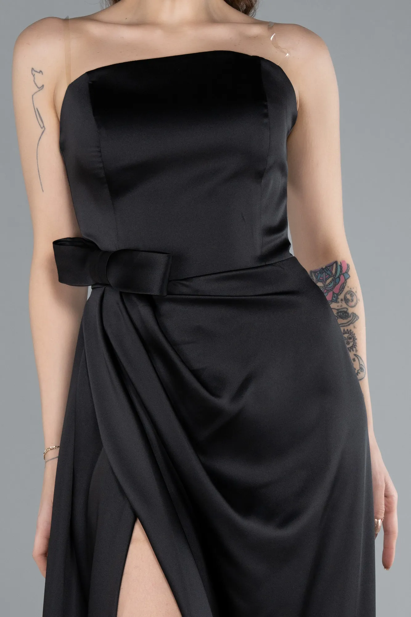 Black-Midi Satin Prom Gown ABK2265