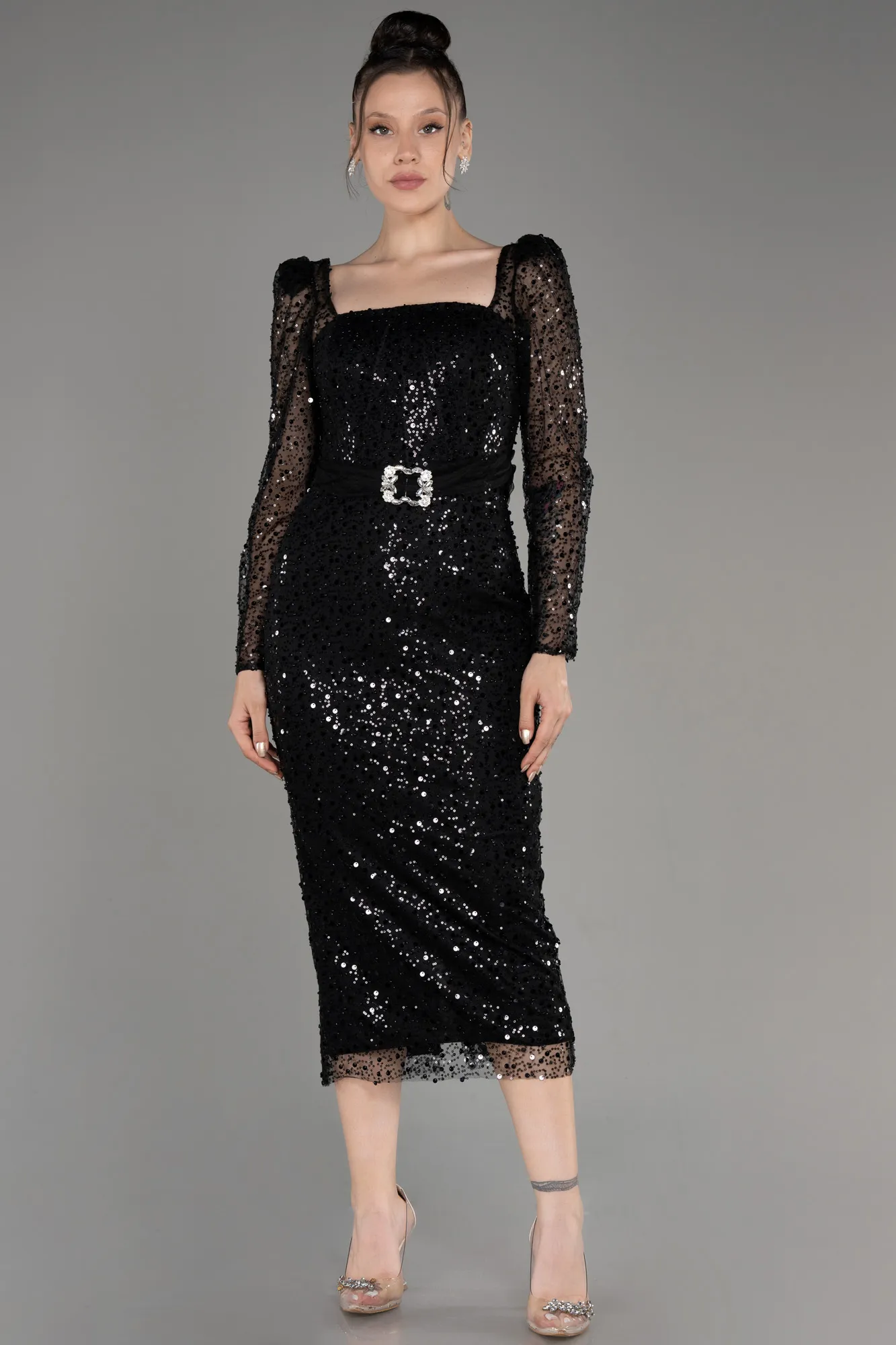 Black-Midi Scaly Cocktail Dress ABK1979