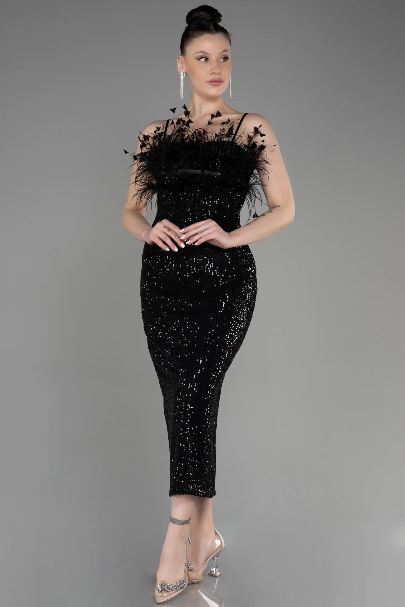 Black-Midi Scaly Cocktail Dress ABU3812