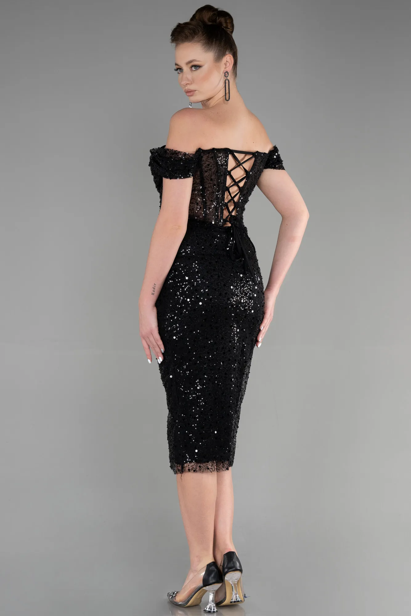 Black-Midi Scaly Invitation Dress ABK1934