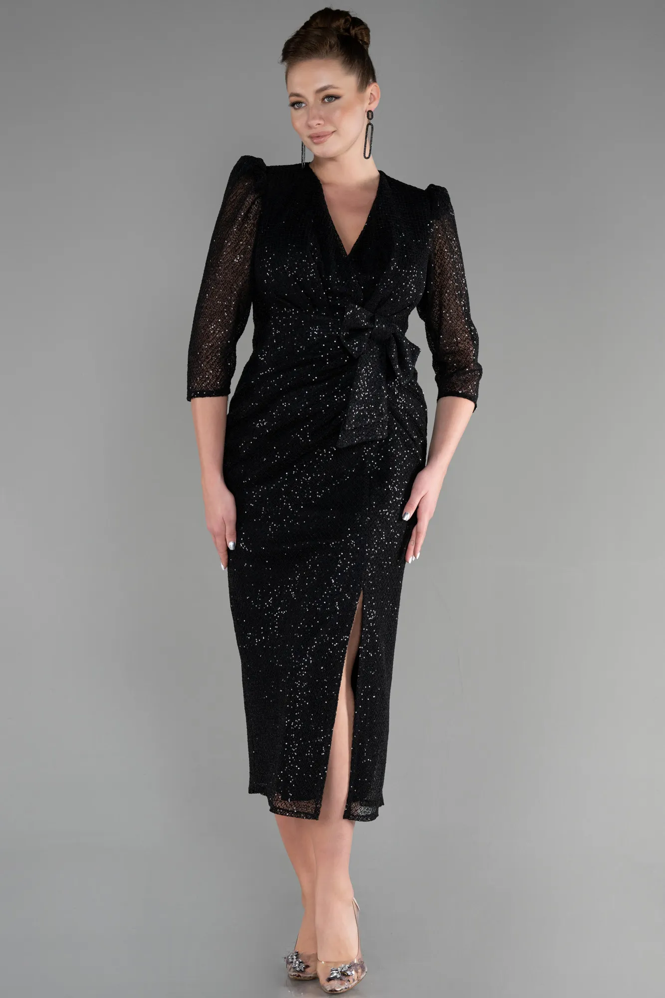 Black-Midi Scaly Invitation Dress ABK1935
