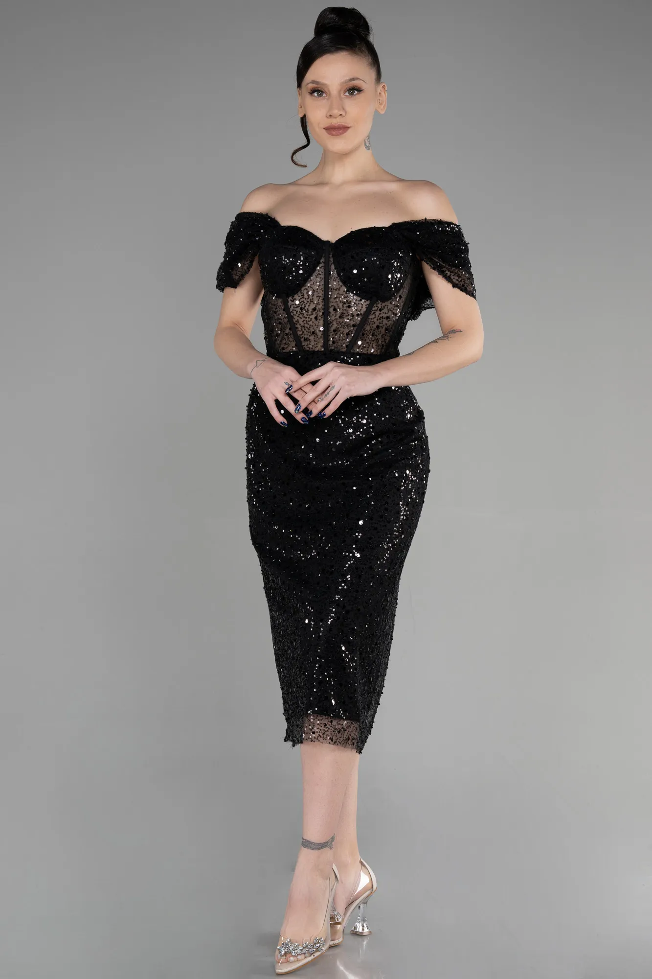 Black-Midi Scaly Party Dress ABK1939
