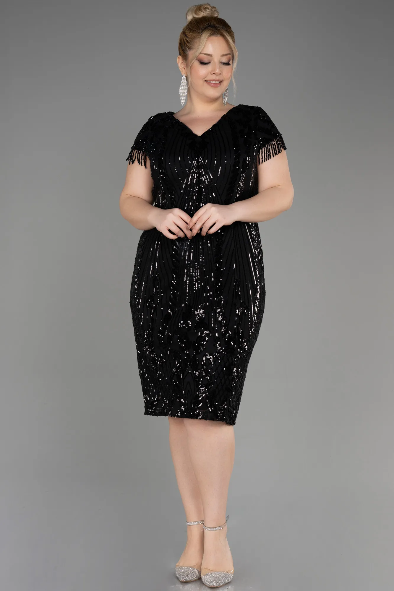 Black-Midi Scaly Plus Size Cocktail Dress ABK2028