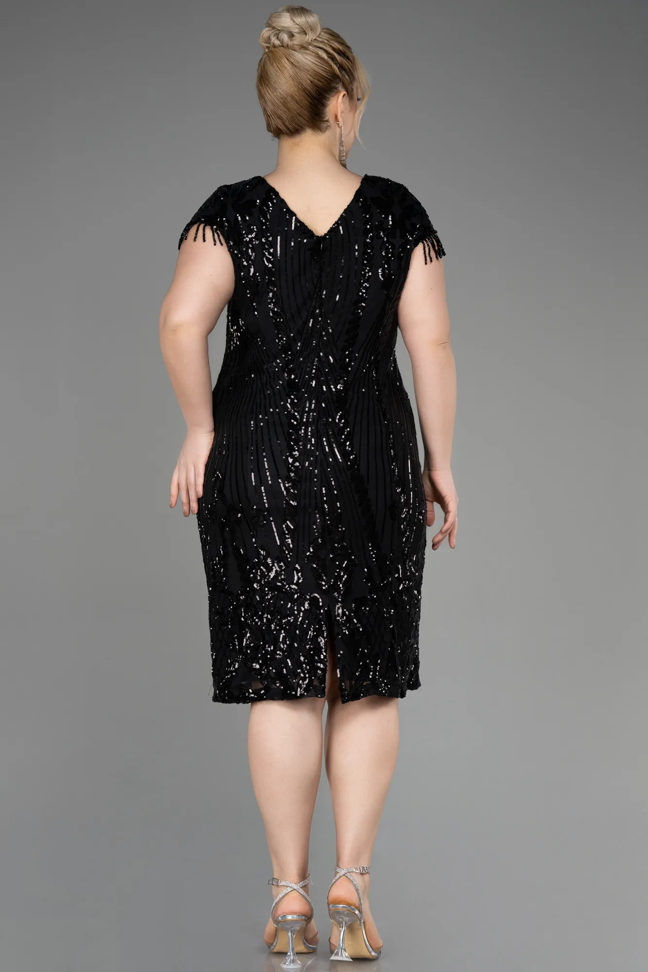 Black-Midi Scaly Plus Size Cocktail Dress ABK2028