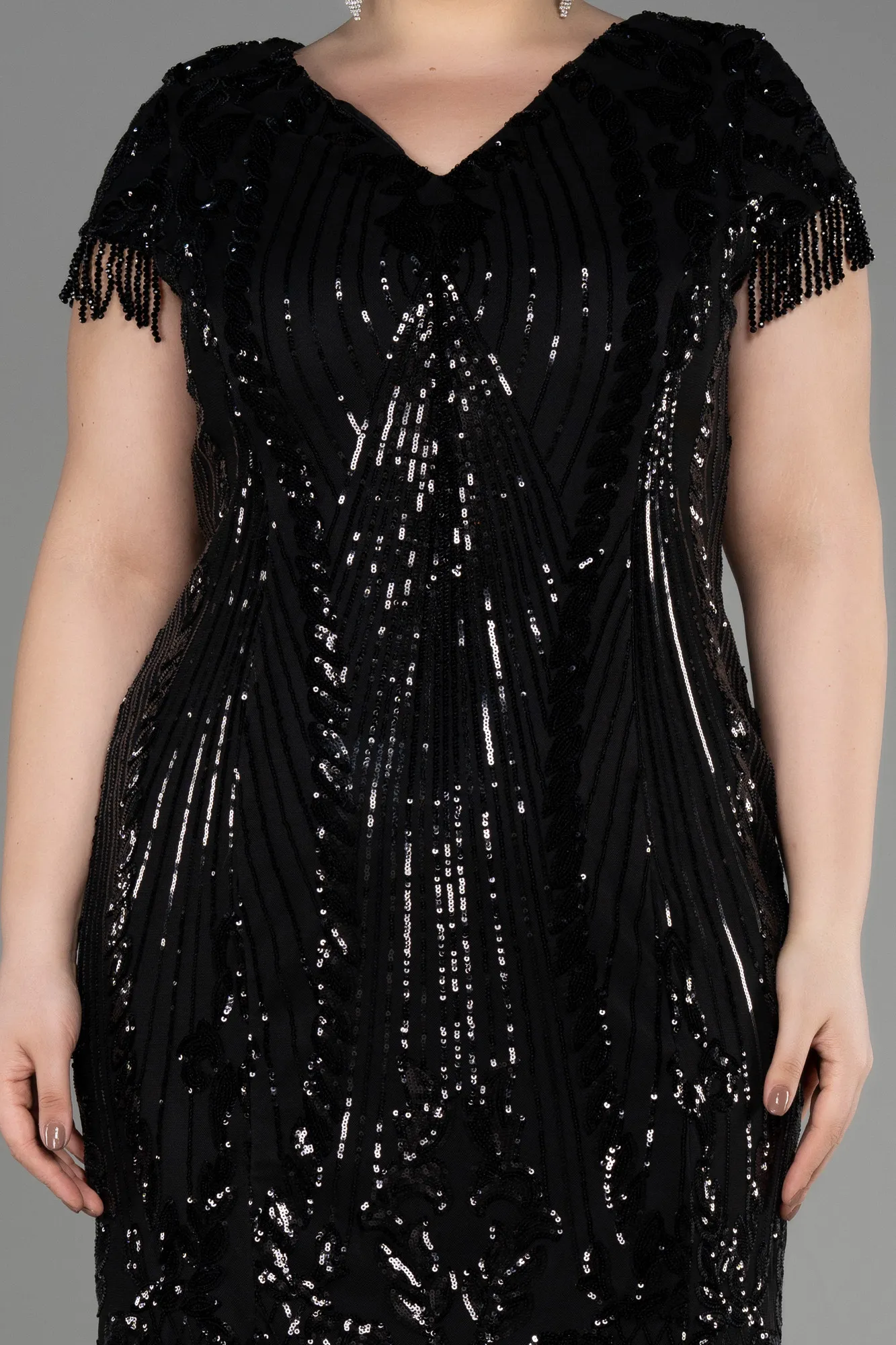 Black-Midi Scaly Plus Size Cocktail Dress ABK2028