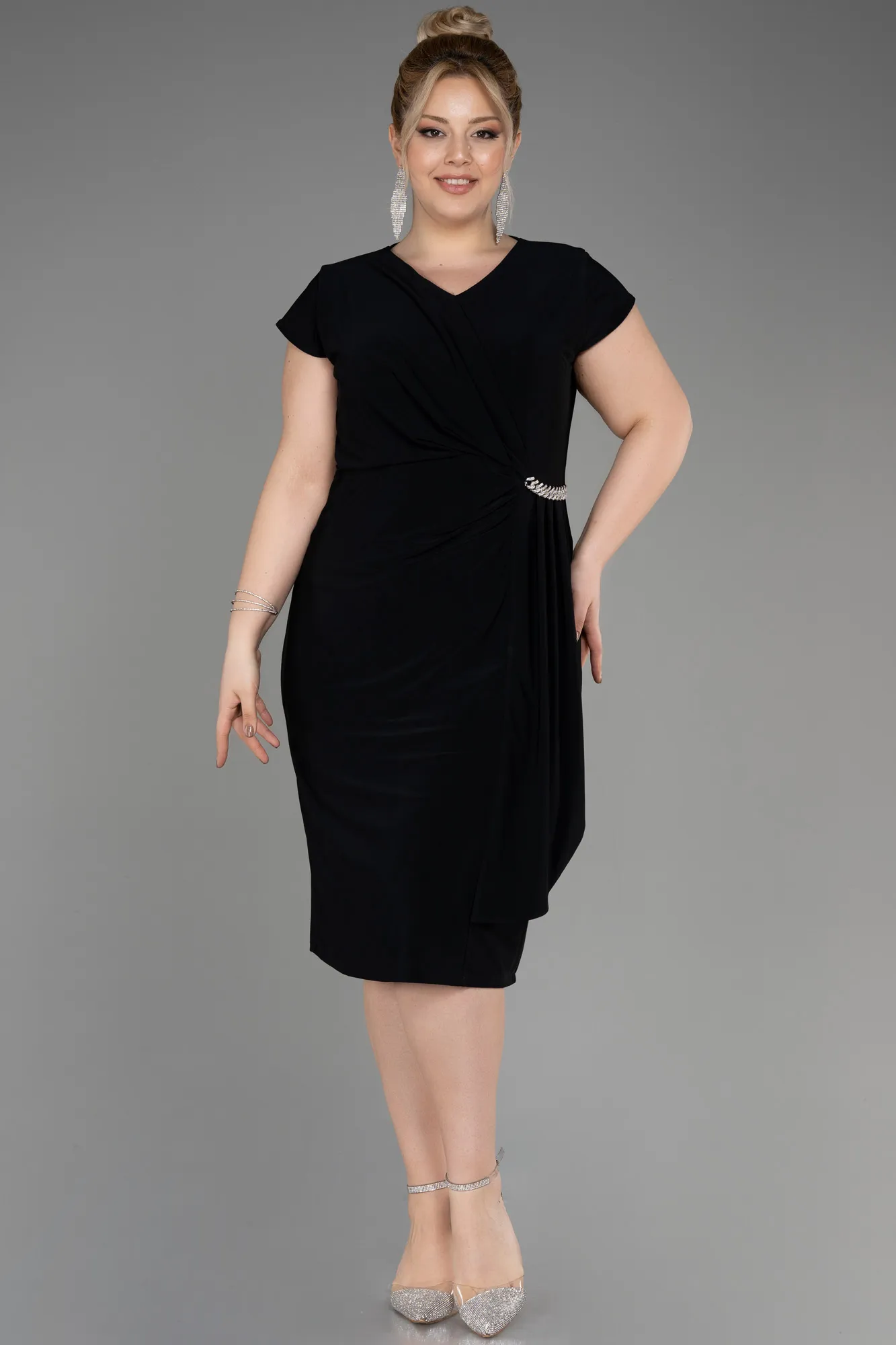 Black-Midi Scaly Plus Size Cocktail Dress ABK2029