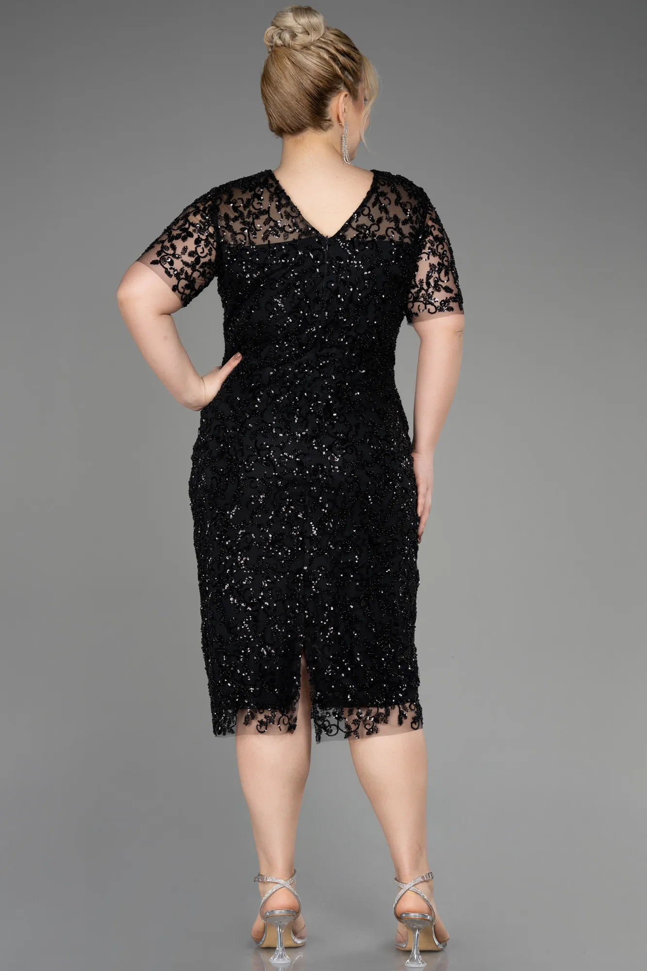 Black-Midi Scaly Plus Size Cocktail Dress ABK2030