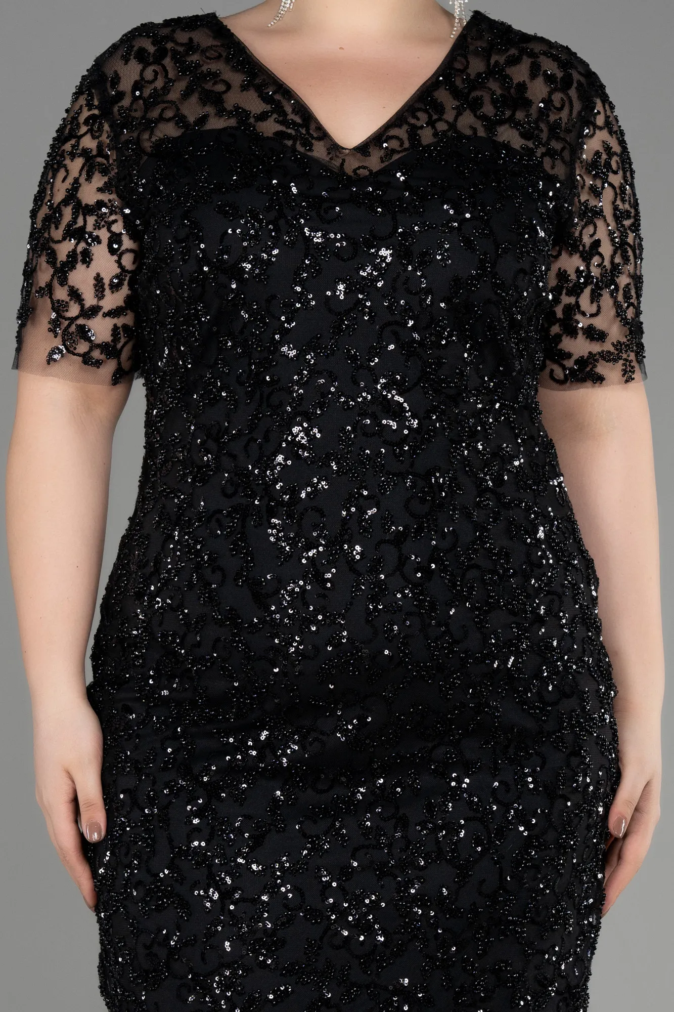 Black-Midi Scaly Plus Size Cocktail Dress ABK2030