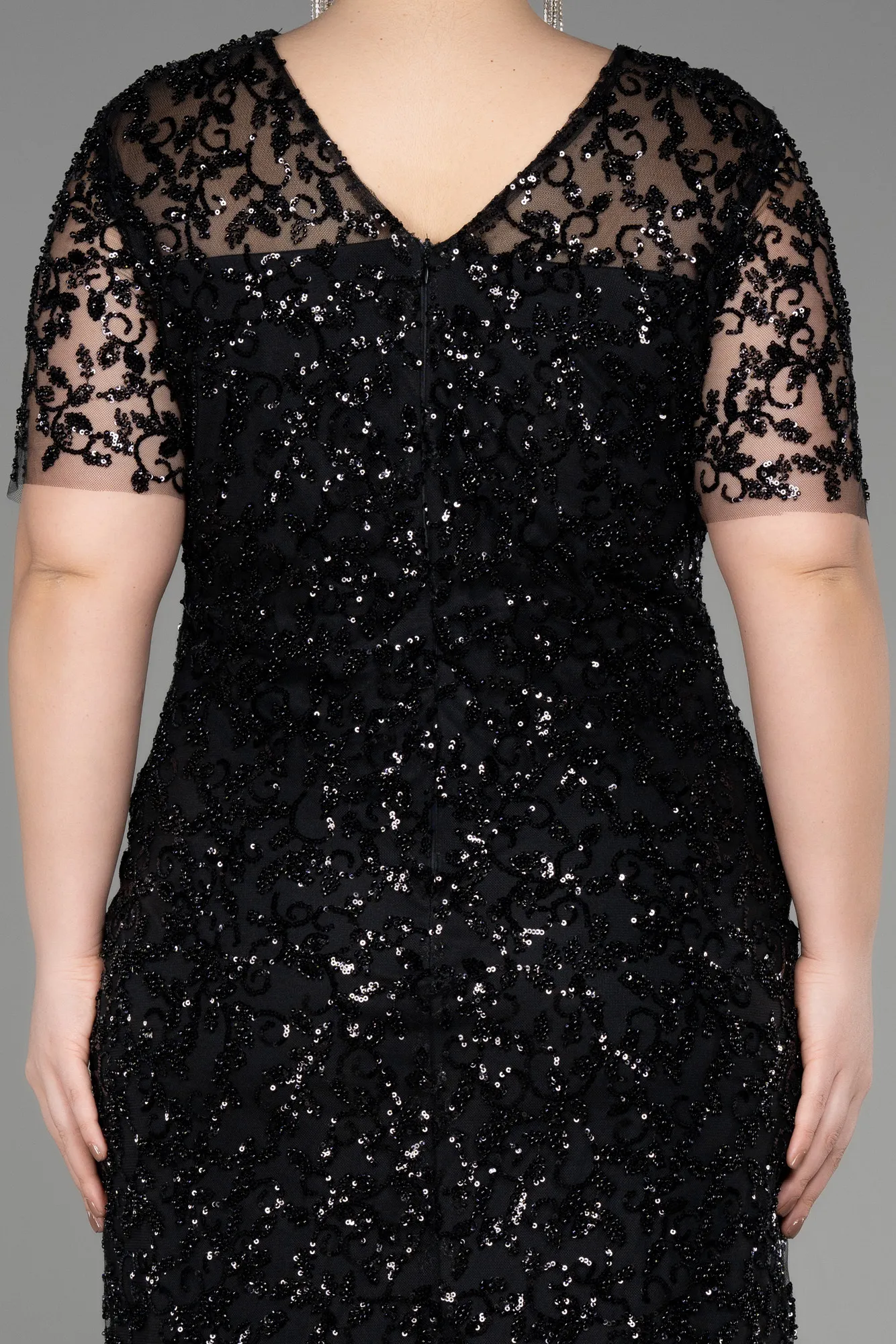 Black-Midi Scaly Plus Size Cocktail Dress ABK2030