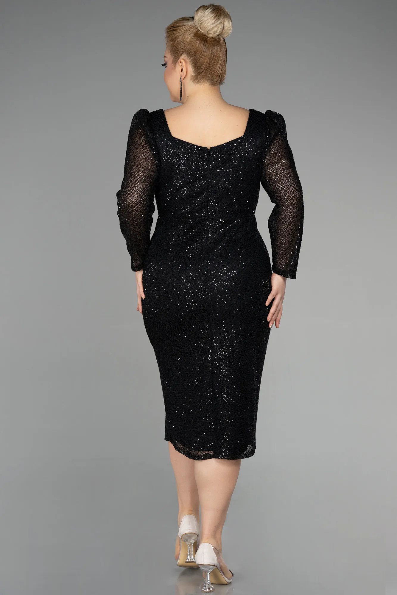Black-Midi Scaly Plus Size Evening Dress ABK1929