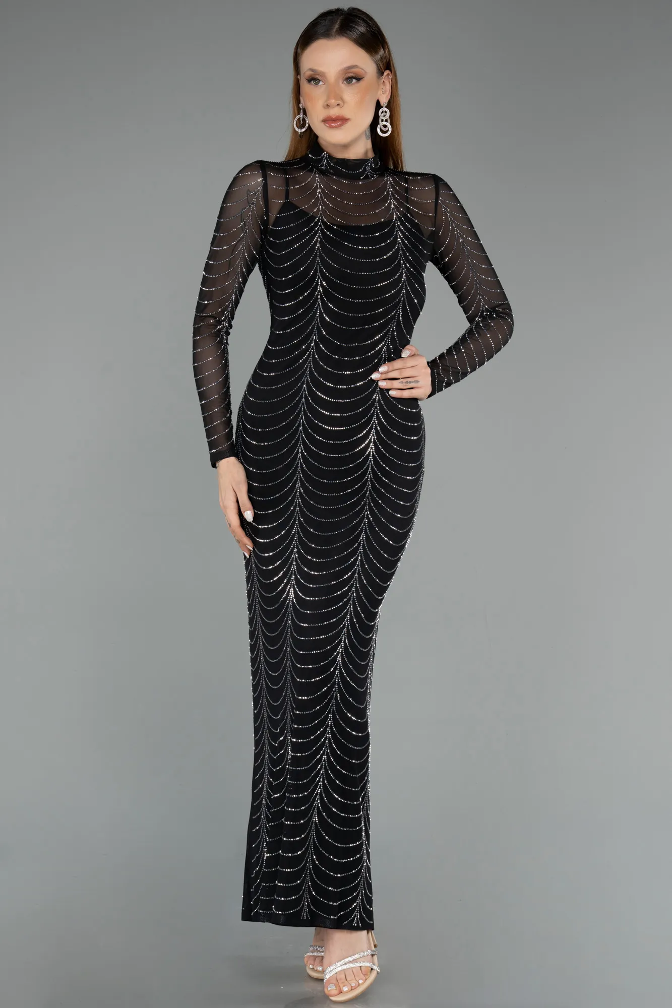 Black-Midi Stony Evening Dress ABK2496