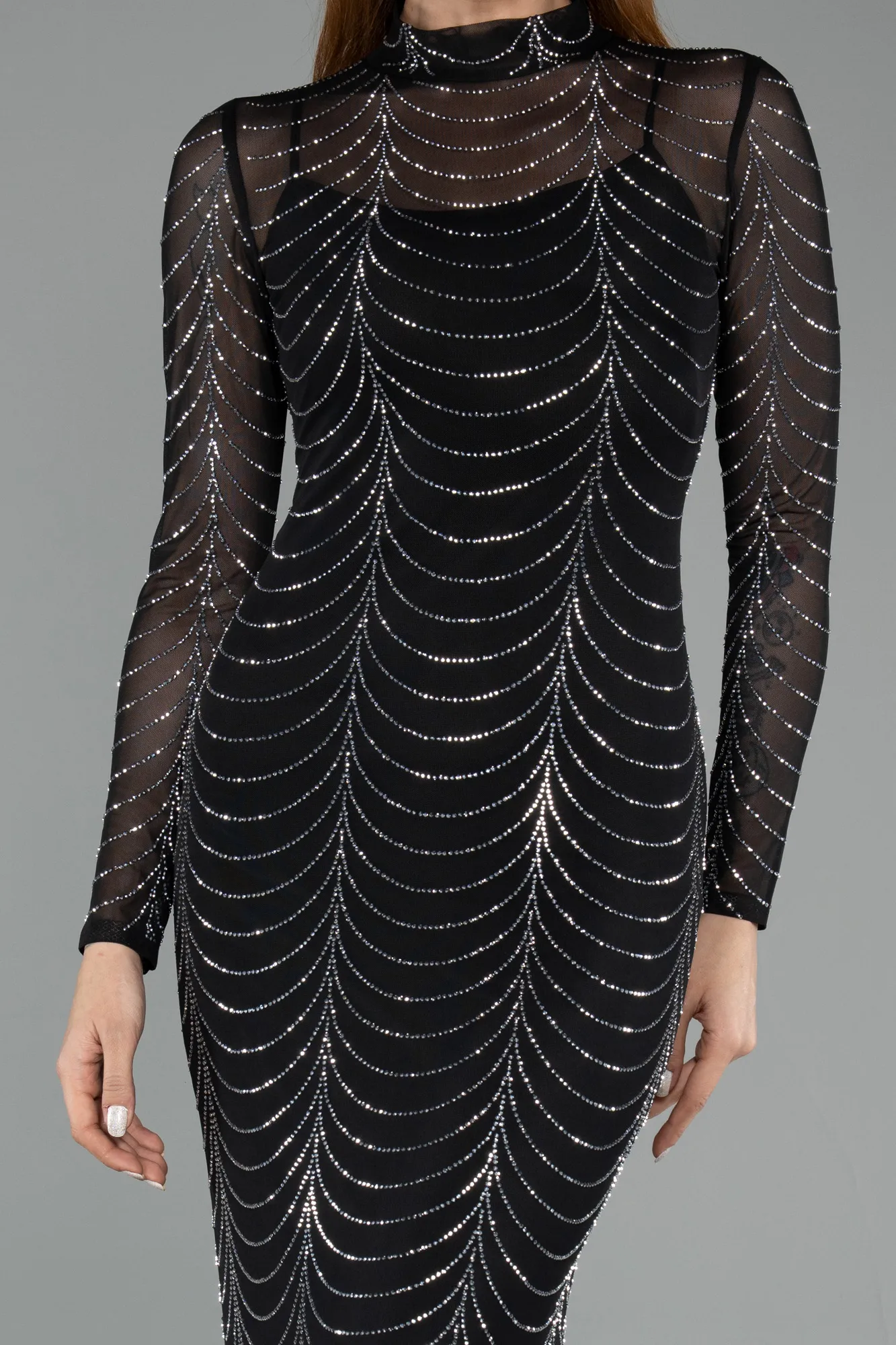 Black-Midi Stony Evening Dress ABK2496