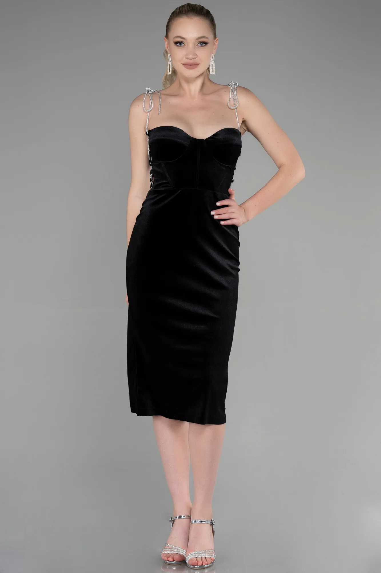 Black-Midi Velvet Invitation Dress ABK1880