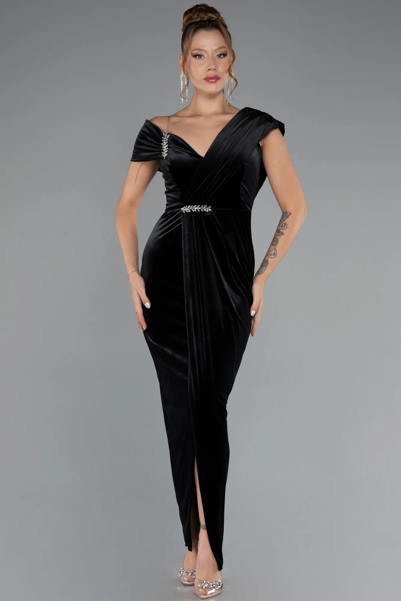 Black-Midi Velvet Party Dress ABK2454