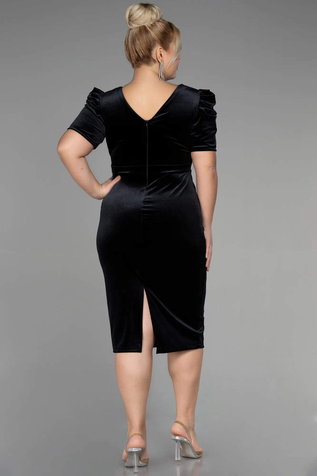 Black-Midi Velvet Velvet Oversized Evening Dress ABK1874