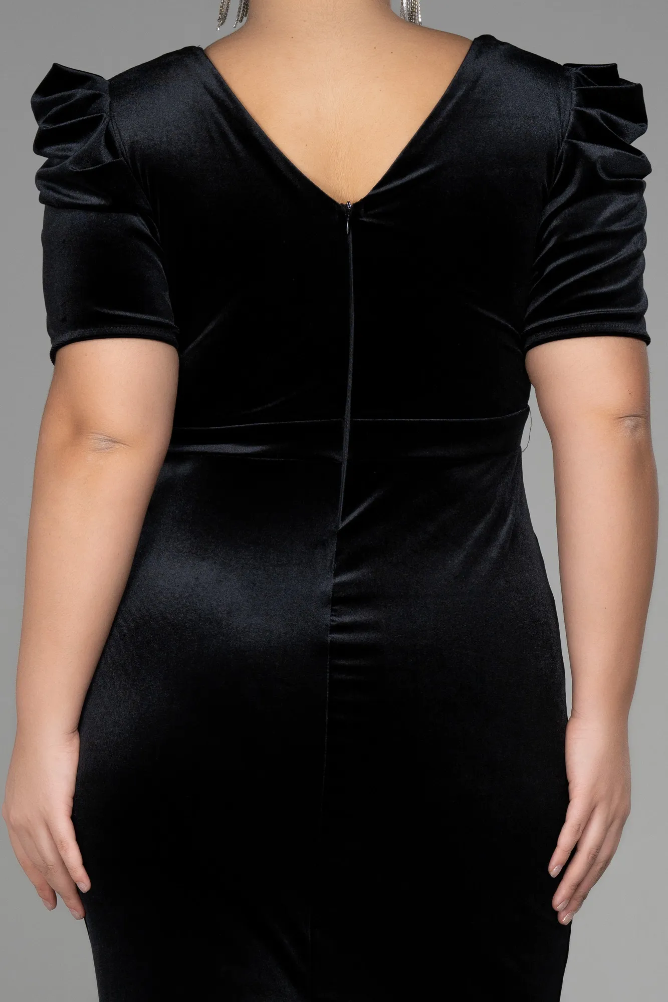 Black-Midi Velvet Velvet Oversized Evening Dress ABK1874