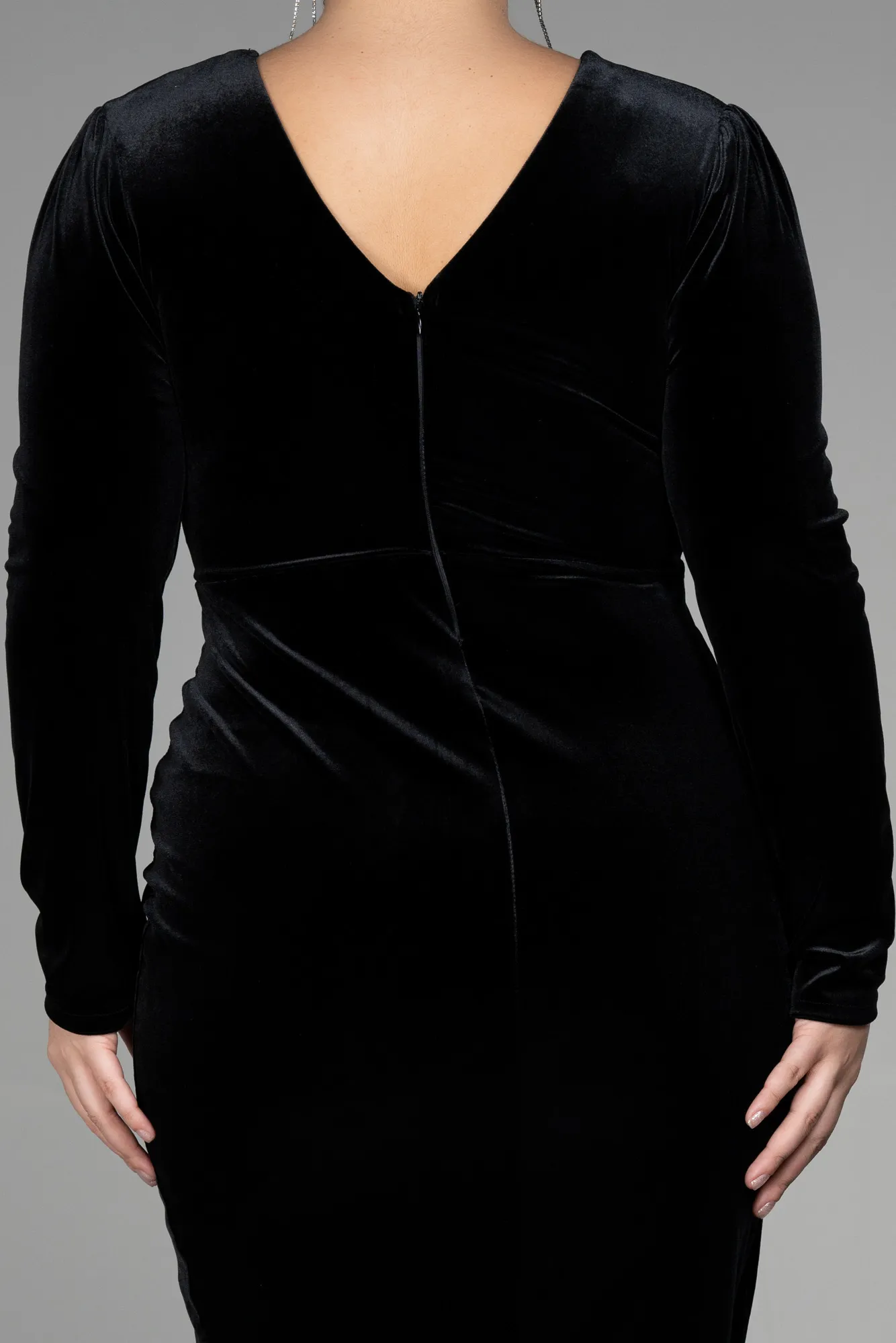 Black-Midi Velvet Velvet Oversized Evening Dress ABK1875