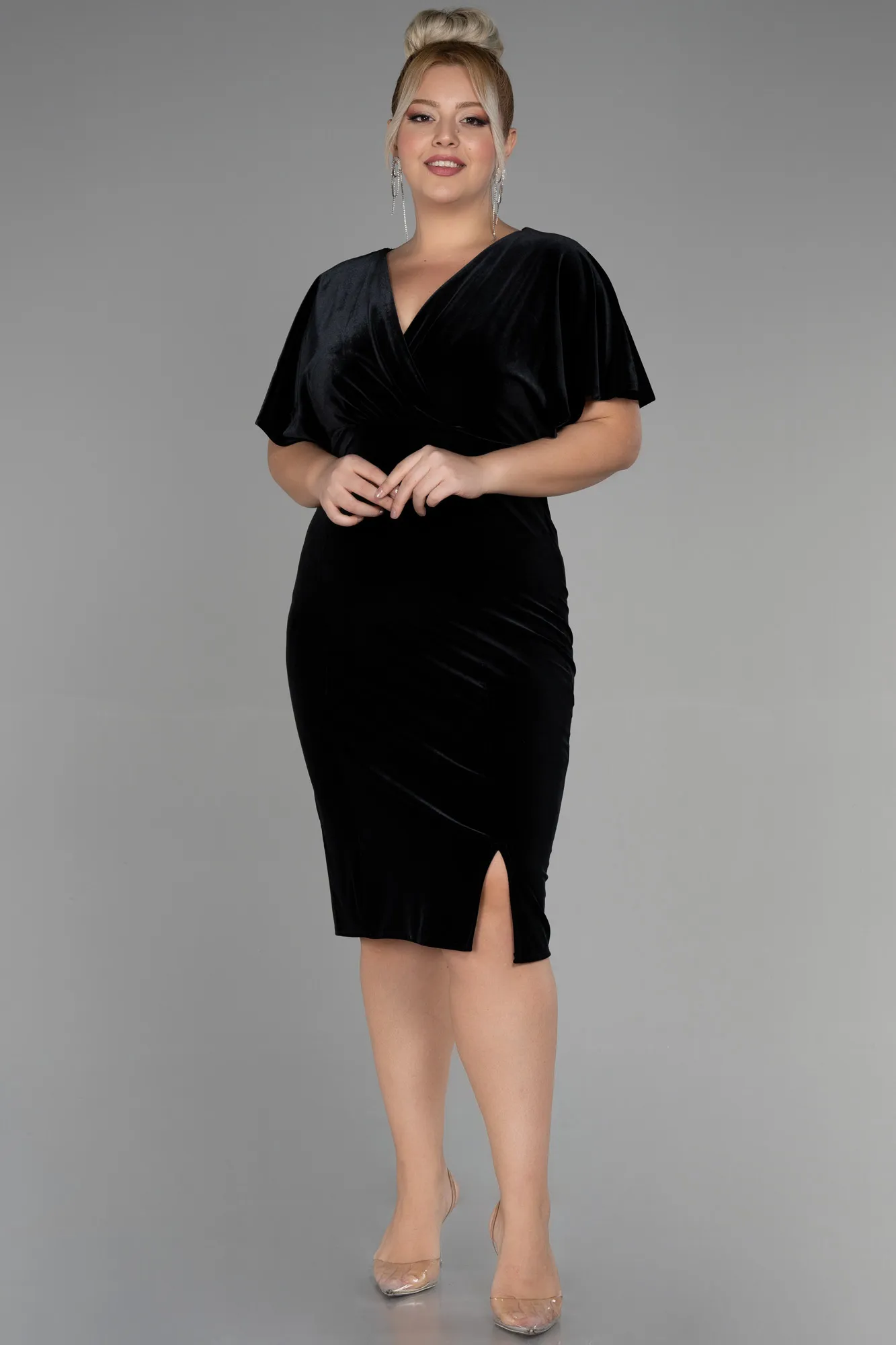 Black-Midi Velvet Velvet Oversized Evening Dress ABK1876