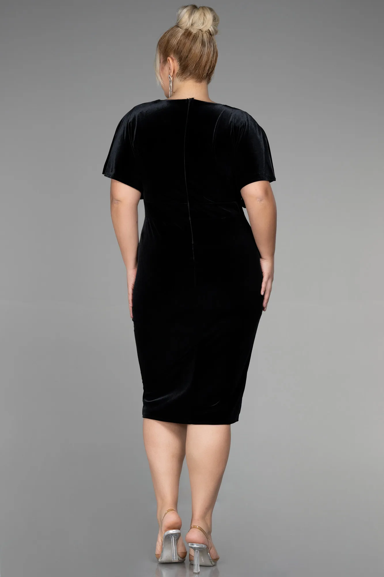 Black-Midi Velvet Velvet Oversized Evening Dress ABK1876