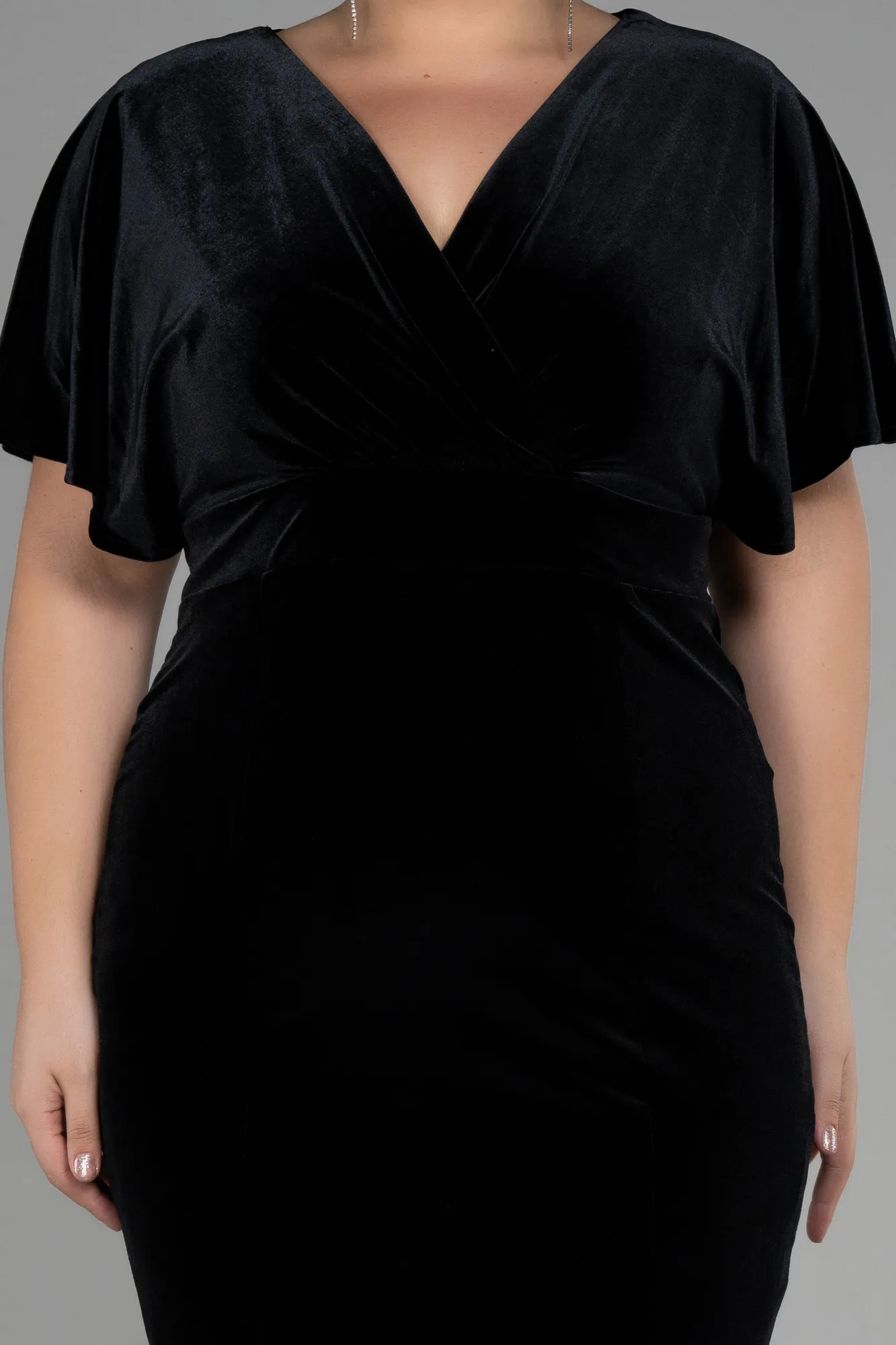 Black-Midi Velvet Velvet Oversized Evening Dress ABK1876