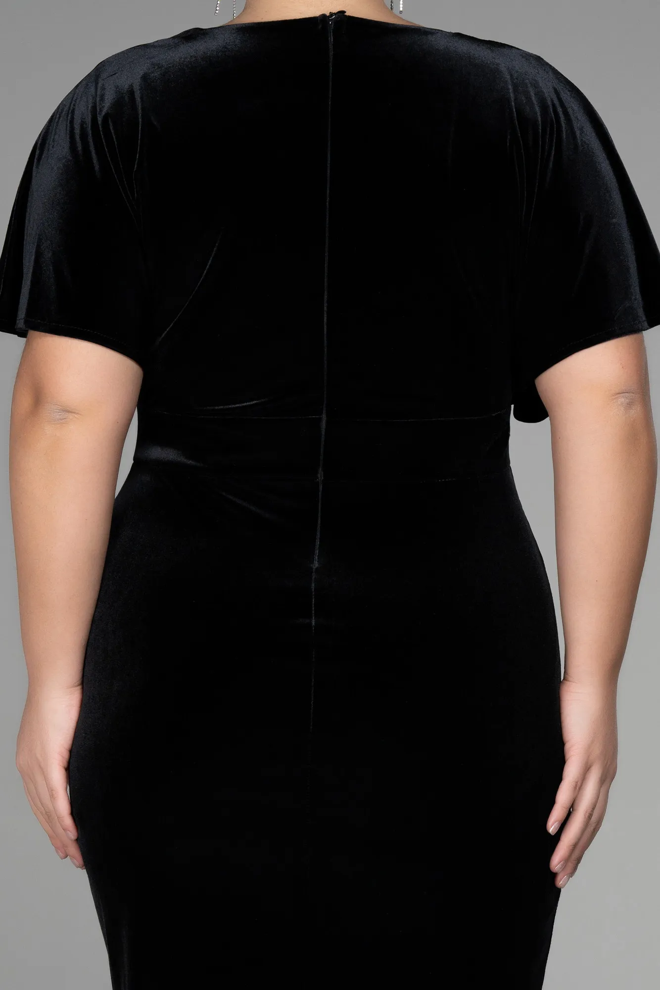 Black-Midi Velvet Velvet Oversized Evening Dress ABK1876