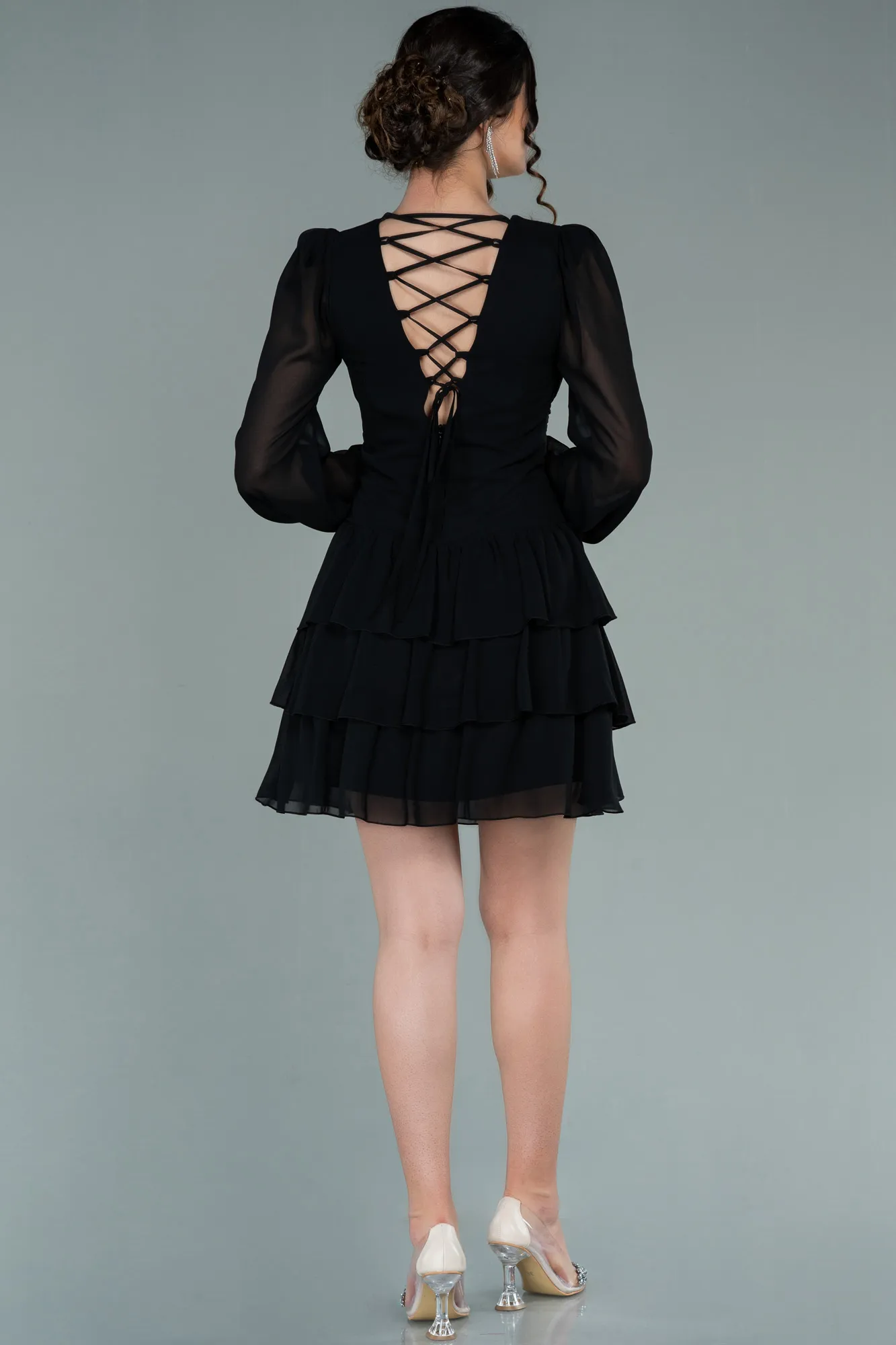 Black-Mini Chiffon Invitation Dress ABK1899