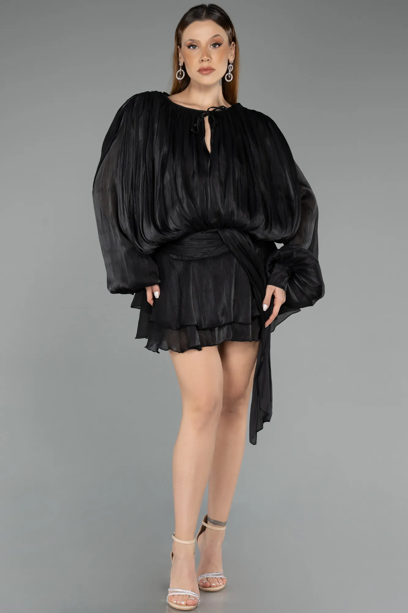 Black-Mini Chiffon Party Dress ABK2499