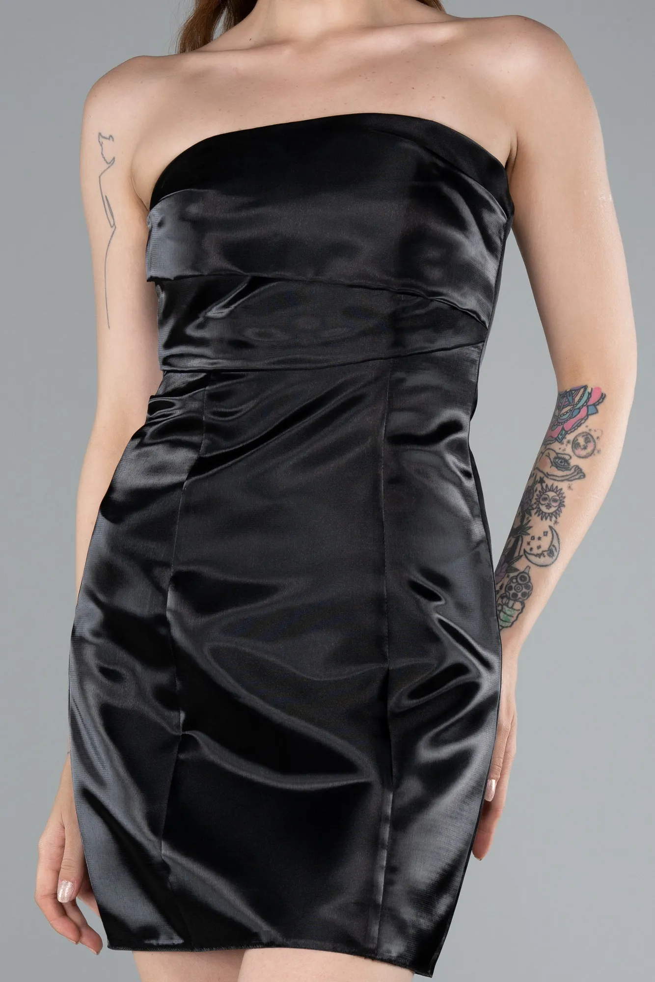 Black-Mini Satin Cocktail Dress ABK2353
