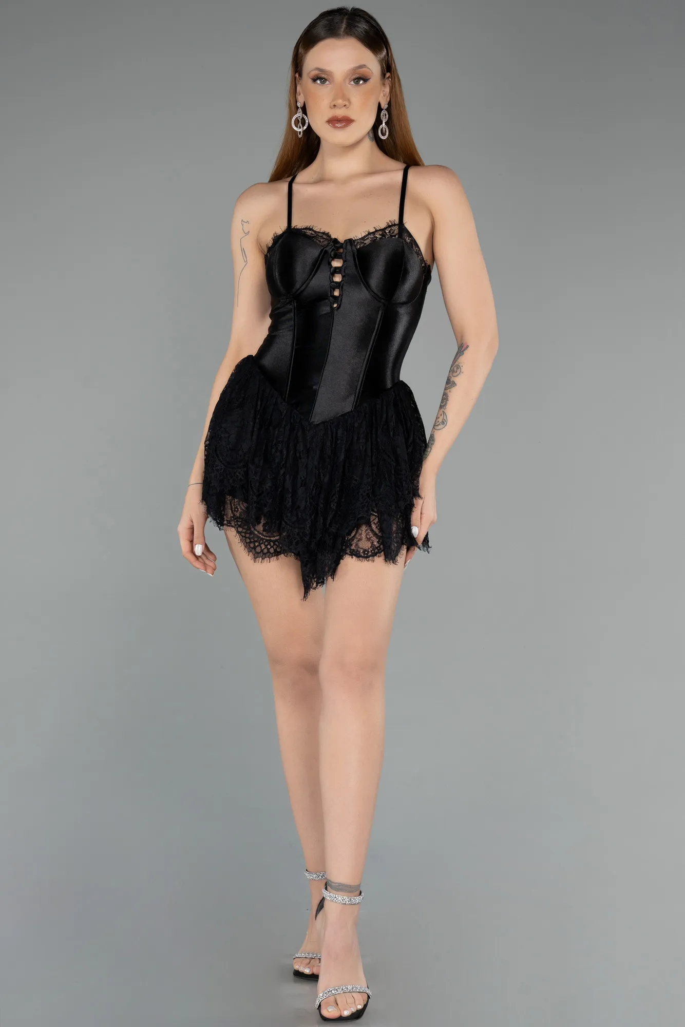 Black-Mini Satin Party Dress ABK2497