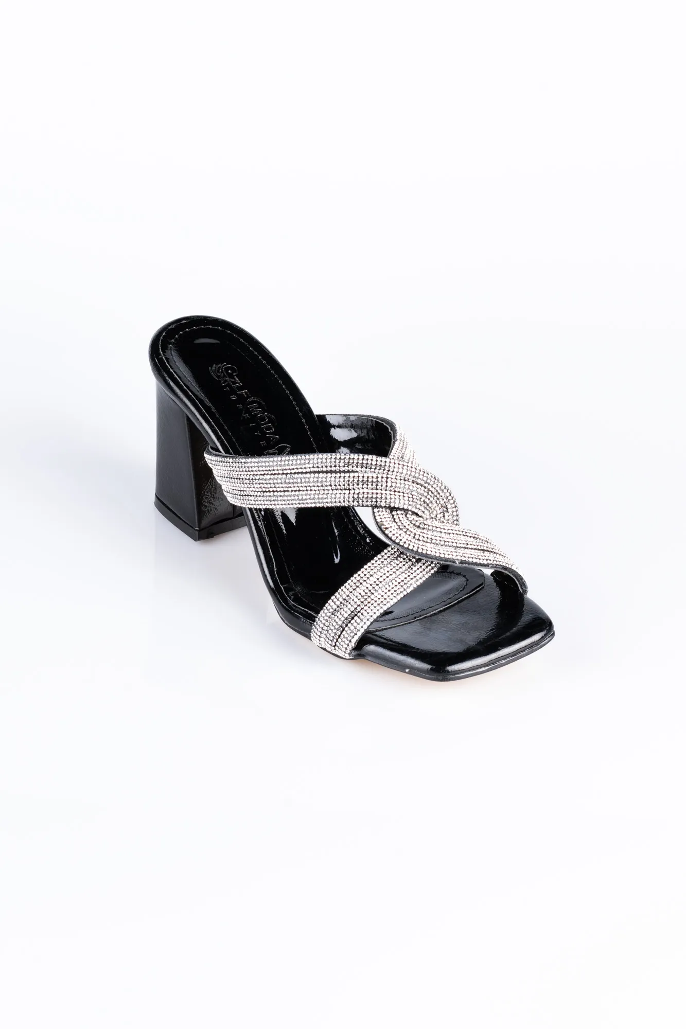 Black-Mirror Evening Heeled Slippers AB1073