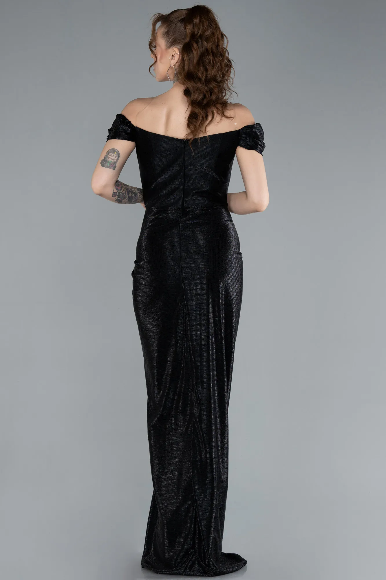 Black-Off The Shoulder Long Glitter Evening Gown ABU4712