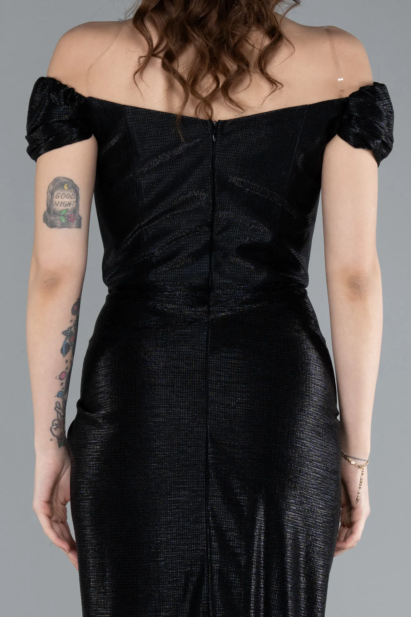 Black-Off The Shoulder Long Glitter Evening Gown ABU4712