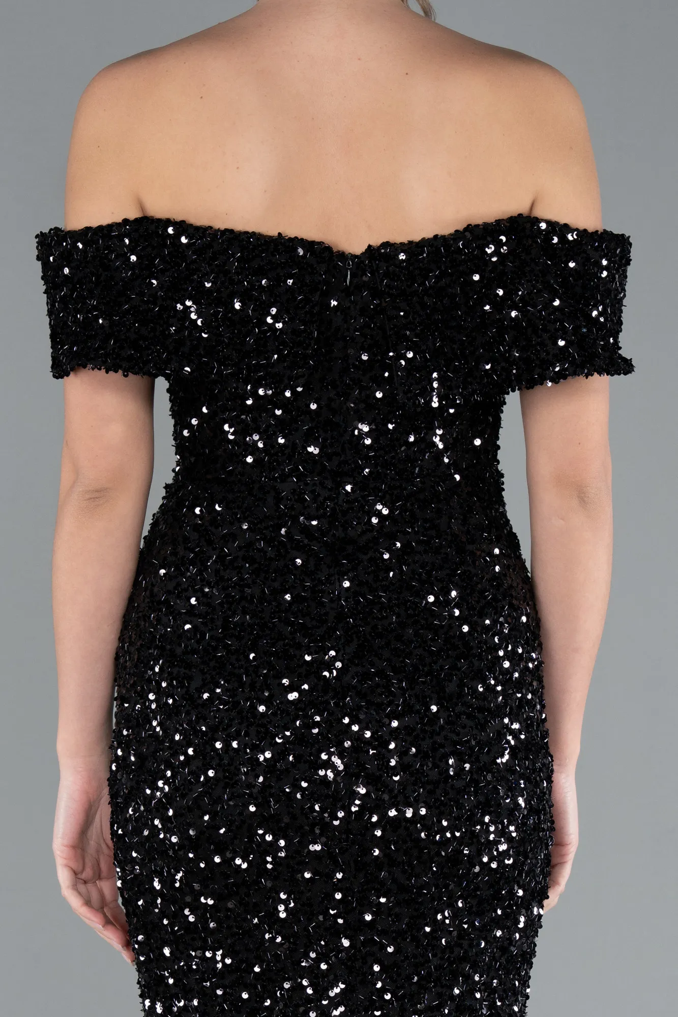 Black-Off The Shoulder Long Sequin Mermaid Prom Dress ABU4778