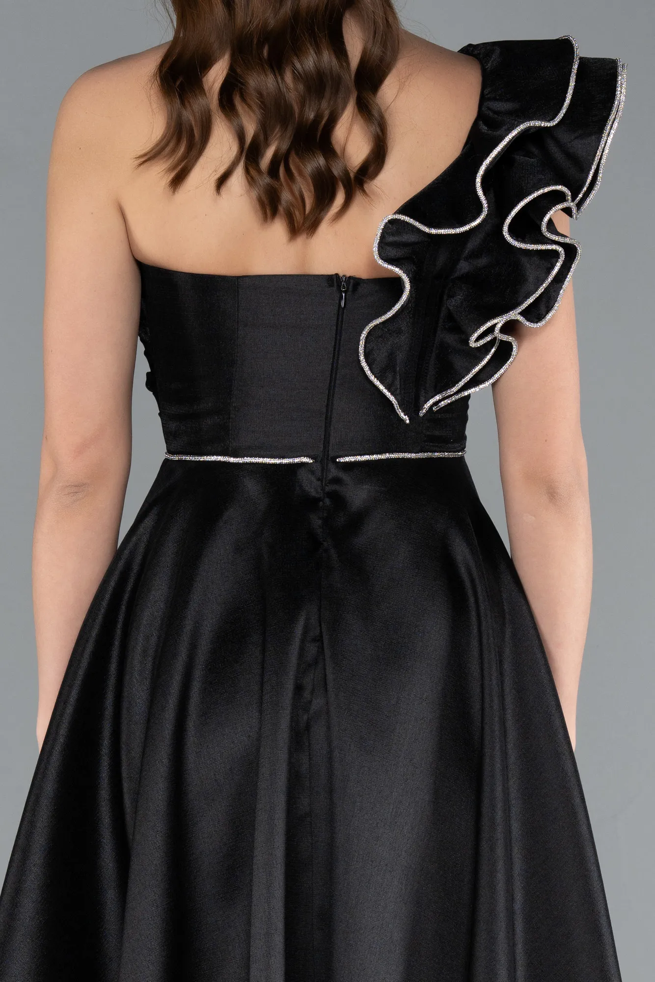 Black-One Shoulder High Slit Long Taffeta Prom Evening Dress ABU4782