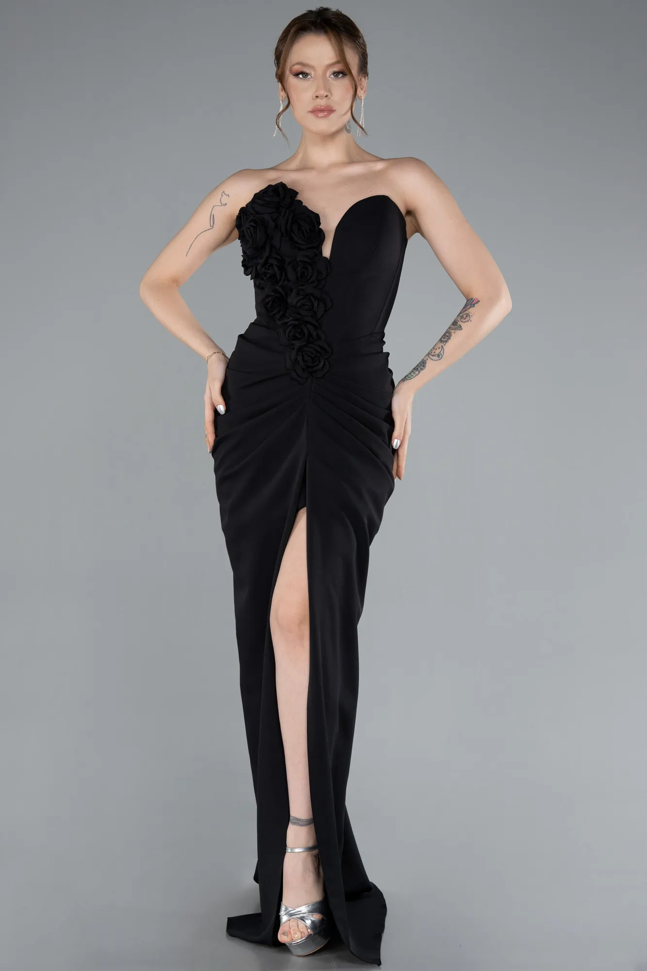 Black-Rose Strapless Slit Long Mermaid Evening Gown ABU4800
