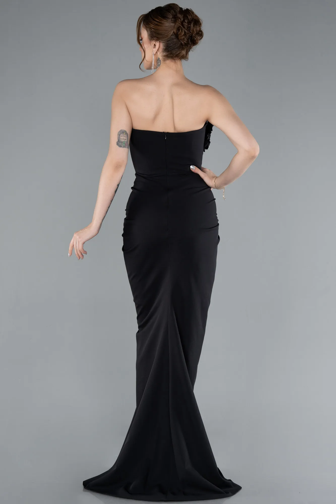 Black-Rose Strapless Slit Long Mermaid Evening Gown ABU4800