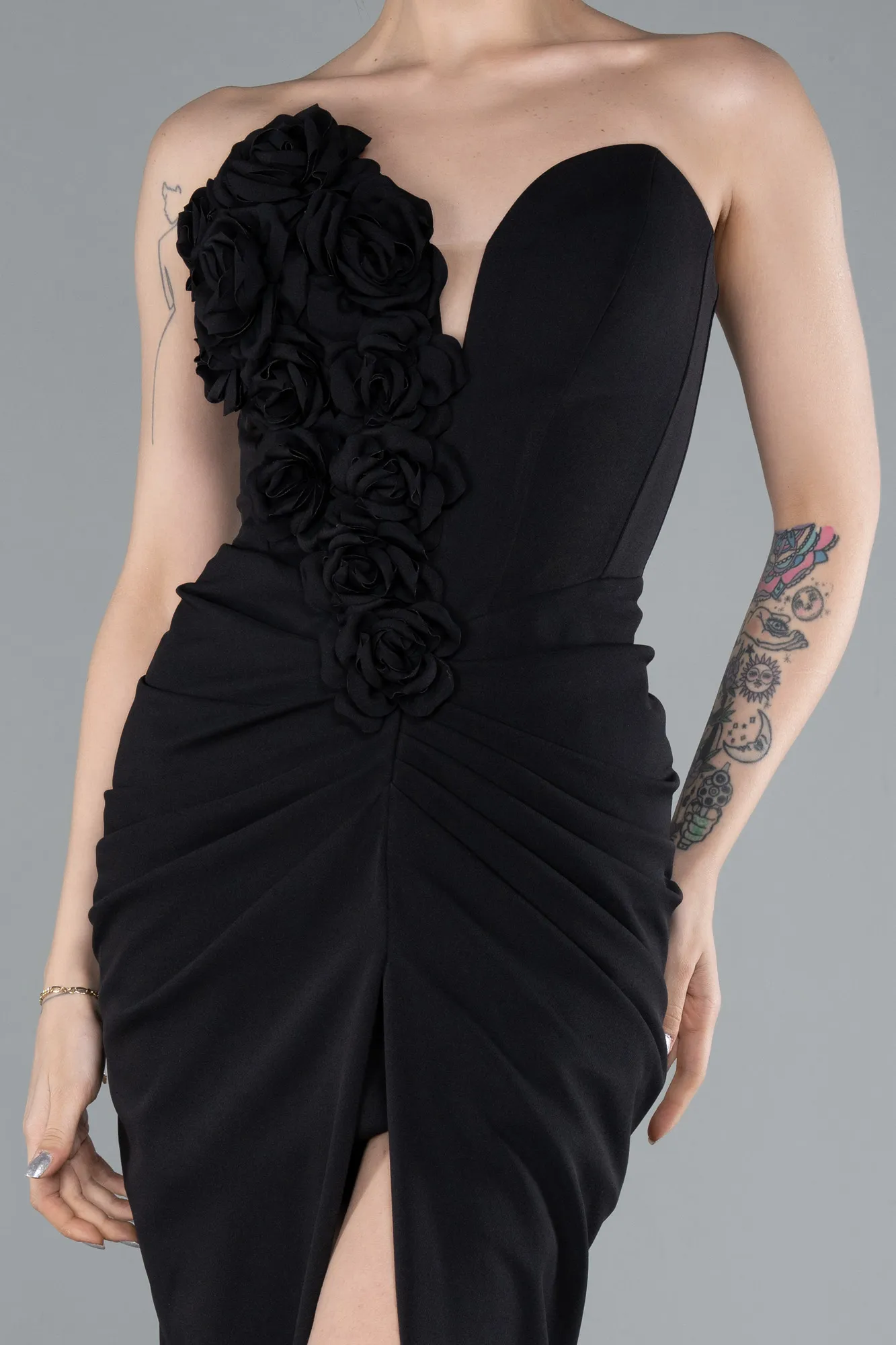 Black-Rose Strapless Slit Long Mermaid Evening Gown ABU4800