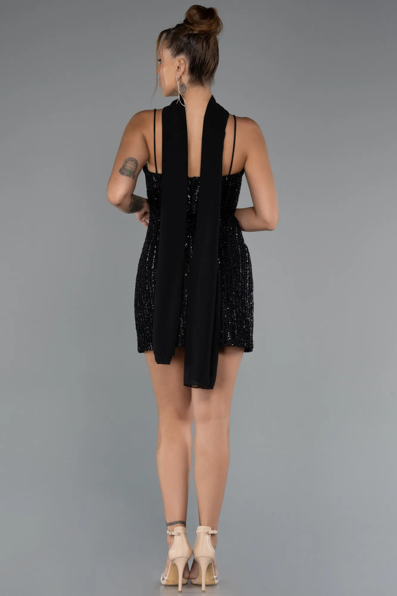 Black-Short Beaded Evening Dress ABK2443