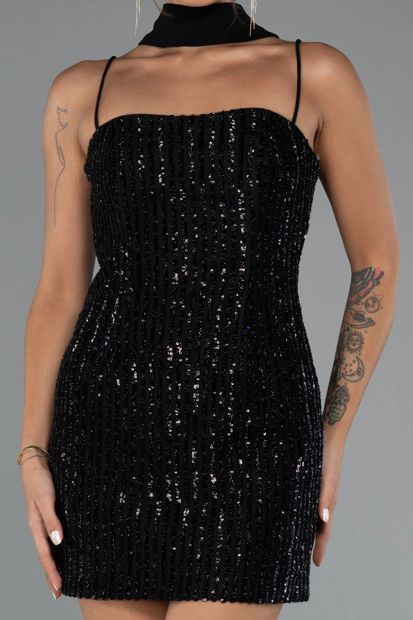 Black-Short Beaded Evening Dress ABK2443
