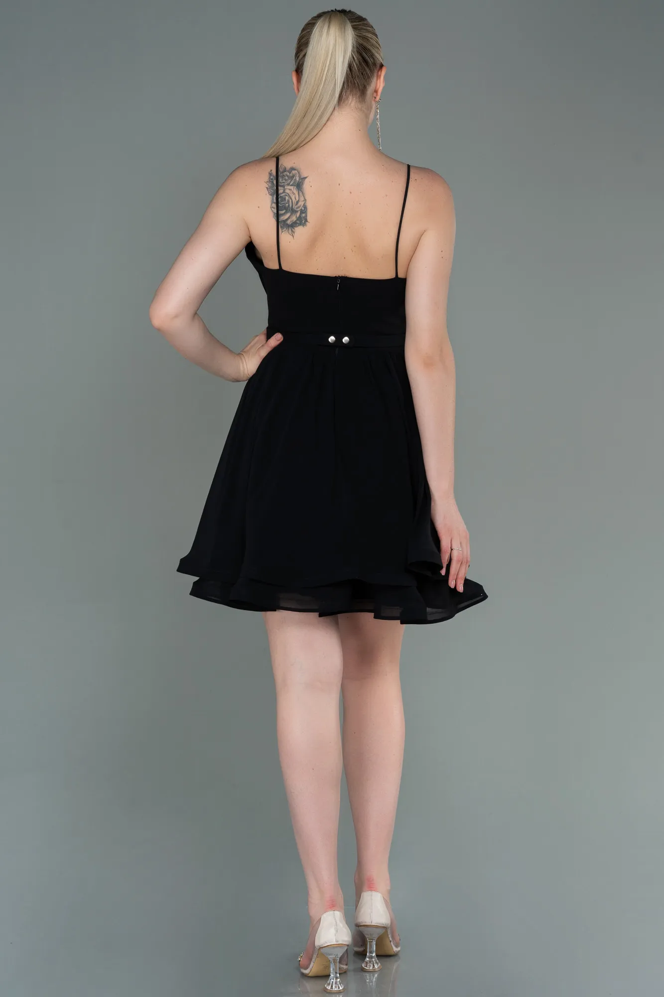 Black-Short Chiffon Evening Dress ABK1787